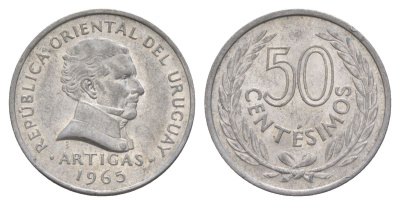 Уругвай 50 сентесимо 1965 KM 45 алюминий aUNC 4633-1052
