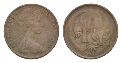 Австралия 1 цент 1972 Елизавета II (1952-2022), молодой портрет, опоссум KM 62 бронза 4655-1211