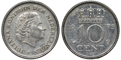 Нидерланды 10 центов 1973 Юлиана (1948-1980) KM 182 никель 4124-466