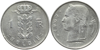 БЕЛЬГИЯ 1 ФРАНК 1967 BELGIE KM 143.1 медно-никель 4388-913
