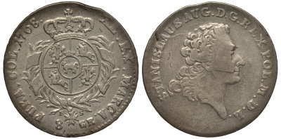 Польша 8 грошей (2 злотых) 1768 FS, Станислав Август Понятовский (1764-1795), вес 9,14 гр. KM 186.2 (С53.2) серебро 1516-1024