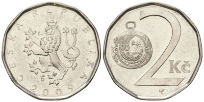 Чехия 2 кроны 2009 b’ KM 9 сталь плакированная никелем 4548-1122