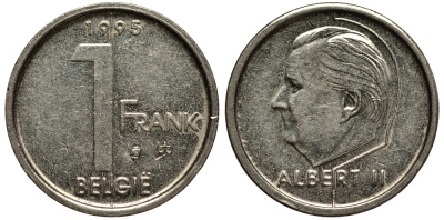 БЕЛЬГИЯ 1 ФРАНК 1995 АЛЬБЕРТ II KM 188 железо плакированное никелем VF 4181-328