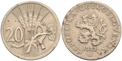 Чехословакия 20 геллеров 1928 KM 1 медно-никель 4575-1023
