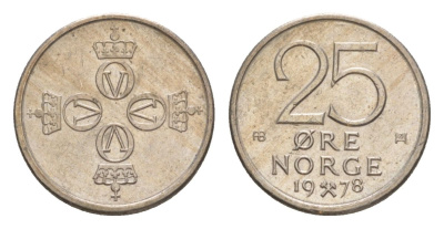 Норвегия 25 эре 1978 Улаф V (1957-1991) KM 417 медно-никель 4632-1252