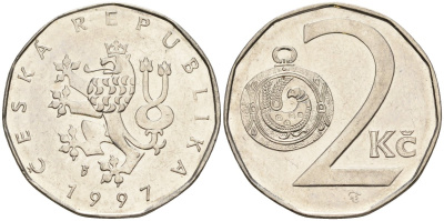 Чехия 2 кроны 1997 b' KM 9 сталь плакированная никелем 4605-812
