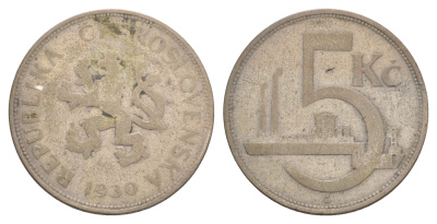 Чехословакия 5 крон 1930 KM 11 серебро 4642-525