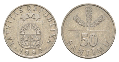 Латвия 50 сантимов 1992 KM 13 медно-никель 3996-1029