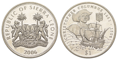 Сьерра-Леоне 1 доллар 2006 Христофор Колумб KM 404 медно-никель BU 00-1067-2-22