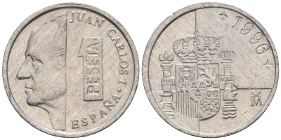 Испания 1 песета 1996 M, Хуан Карлос I (1975-2014) KM 832 алюминий 4602-1162