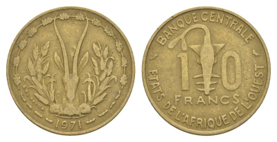 Западная Африка (BCEAO) 10 франков 1971 KM 1a медь алюминий никель 4175-1235