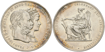 Австрия 2 флорина 1879 Серебряная свадьба Франца-Иосифа и Елизаветы Баварской KM M5, J. 369 серебро    00-805-44