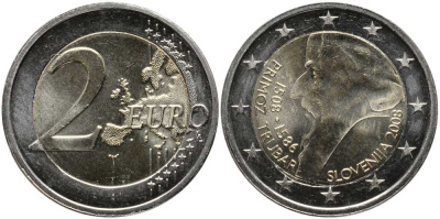Словения 2 евро 2008 500 лет со дня рождения Приможа Трубара KM 80 биметалл UNC 115-1122