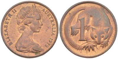 АВСТРАЛИЯ 1 ЦЕНТ 1979 ЕЛИЗАВЕТА II (1952-) МОЛОДОЙ ПОРТРЕТ, ОПОССУМ KM 62 бронза 4516-637