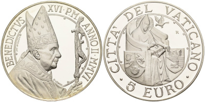 Ватикан 5 евро 2006 Бенедикт XVI, всемирный день мира, в оригинальной коробке, с сертификатом KM 395 серебро PROOF 7-1-31