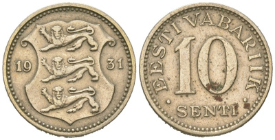 Эстония 10 центов 1931 Республика (1918-1941) KM 12 никель бронза 4615-1128