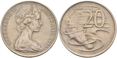 Австралия 20 центов 1980 Елизавета II (1952-), утконос KM 66 медно-никель 4131-922