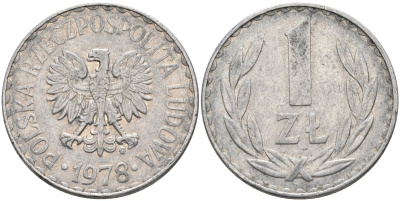 Польша 1 злотый 1978 MW, Народная Республика KM 49.1, Parchimowicz 213p алюминий 4182-234