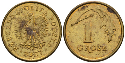 Польша 1 грош 2007 MW KM 276, Parchimowicz 701p латунь 4580-465