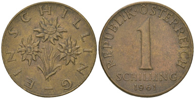 Австрия 1 шиллинг 1961 KM 2886 алюминиевая бронза 4589-326