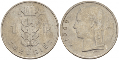 БЕЛЬГИЯ 1 ФРАНК 1969 BELGIE KM 143.1 медно-никель 4544-813