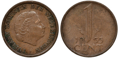 Нидерланды 1 цент 1955 Юлиана (1948-1980) КМ 180 бронза 72-1043