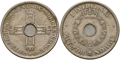Норвегия 1 крона 1949 Хокон VII (1905-1957) KM 385 медно-никель 4187-925