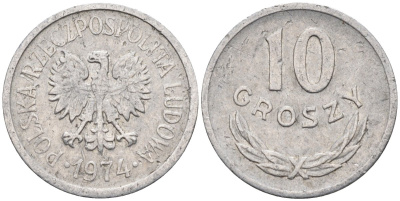 Польша 10 грошей 1974 MW, Народная Республика KM АА47, Parchimowicz 206m алюминий 4580-618