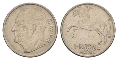 Норвегия 1 крона 1960 Улаф V (1957-1991) KM 409 медно-никель 4635-641