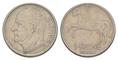 Норвегия 1 крона 1957 Хокон VII (1905-1957) KM 397 медно-никель 4635-636
