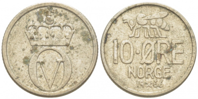 НОРВЕГИЯ 10 ЭРЕ 1966 КМ 411 медно-никель 3955-216
