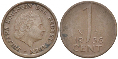 НИДЕРЛАНДЫ 1 ЦЕНТ 1956 ЮЛИАНА KM 180 бронза 3457-1165