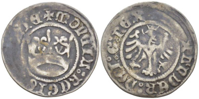 Польша 1/2 гроша (полугрош) 1501-1506 Александр I Ягилло (1501-1506), вес 0,88 гр. серебро 1517-535