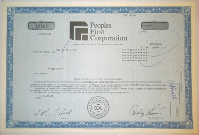 США, PEOPLES FIRST CORPORATION 30 акций 1995 США бумага 00-00