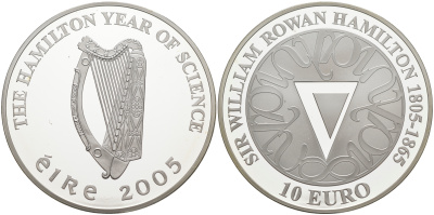 Ирландия 10 евро 2005 сэр Уильям Роуэн Гамильтон KM 44 серебро PROOF 02-115-23
