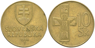 Словакия 10 крон 1994 MK KM 11.1 латунь 4584-246