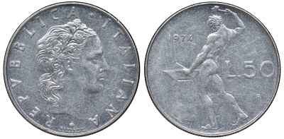 Италия 50 лир 1974 KM 95.1 сталь 51-1224