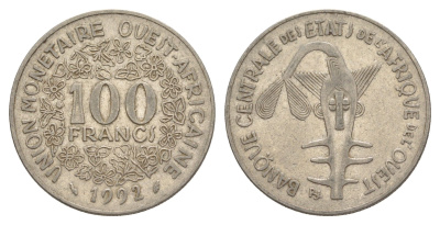 Западная Африка (BCEAO) 100 франков 1992 Центральный банк государств Западной Африки KM 4 никель 4642-337