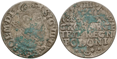 Польша, Эльбинг трояк (3 гроша) 1622 Сигизмунд III Ваза (1587-1632), Монетный двор Краков, герб "Сас" - управляющий монетного двора Миколай Данилович в 1616-1624 Iger K.22.1.a, KM 31 серебро 4160-264
