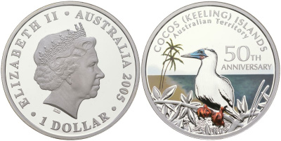 Австралия 1 доллар 2005 50-летие Кокосовых островов KM 1015 серебро PROOF 1101-4-24