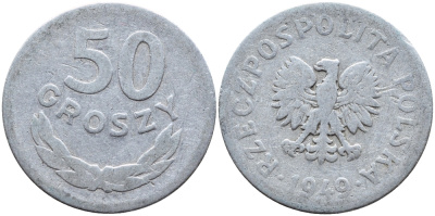 Польша 50 грошей 1949 KM 44а, Parchimowicz 209b алюминий 4391-1212