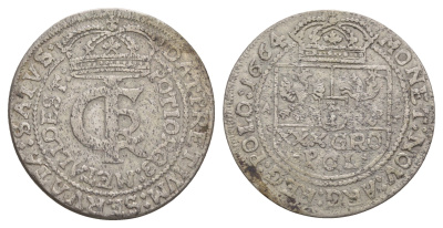 Польша 30 грошей 1664 AT, Ян II Казимир (1648-1668) Kopicki 1787 серебро 5010-1411