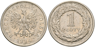 Польша 1 злотый 1994 MW KM 282 медно-никель 4364-1716