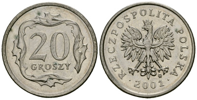 Польша 20 грошей 2001 MW KM 280 медно-никель 4136-818