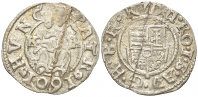 Венгрия 1 денар 1601 К-В, Рудольф II Габсбург (1576-1612), мадонна с младенцем серебро 413-2325