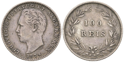Португалия 100 реалов 1874 Луиш I (1861-1889) KM 510 серебро 272-1722