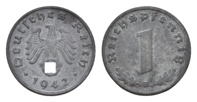 Германия 1 рейхспфенниг 1942 G KM 97, J. 369 цинк 54-336