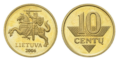 Литва 10 центов 2006 редкий год KM 106 никель латунь BU 4687-1255
