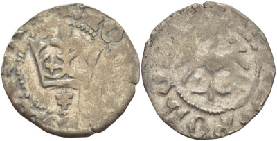 Польша 1/2 гроша (полугрош) 1416-1422 Владислав II Ягилло (1386-1434), под короной двойной крест, вес 1,41 гр. Gumowski 415, Kopicki 369 серебро 1517-525