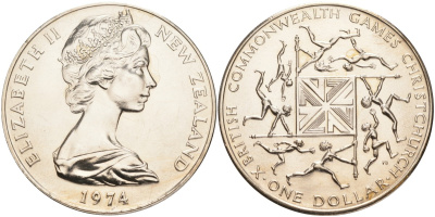 Новая Зеландия 1 доллар 1974 X Игры Британского Содружества наций, Елизавета II (1952-2022) KM 44 медно-никель UNC 4552-1123